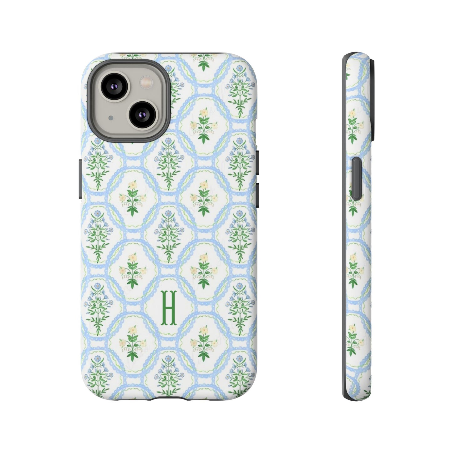 Blue Floral Motif Monogram Phone Case Personalized