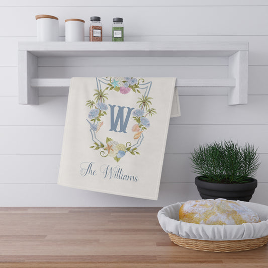 W Monogram Floral Crest Tea Towel | Personalized Kitchen Towel