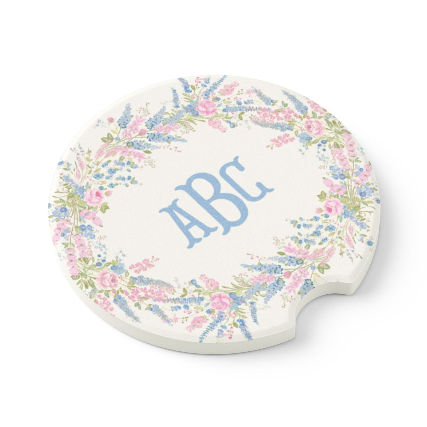 Floral Wreath Monogram Soapstone Car Coaster | Personalized Initials