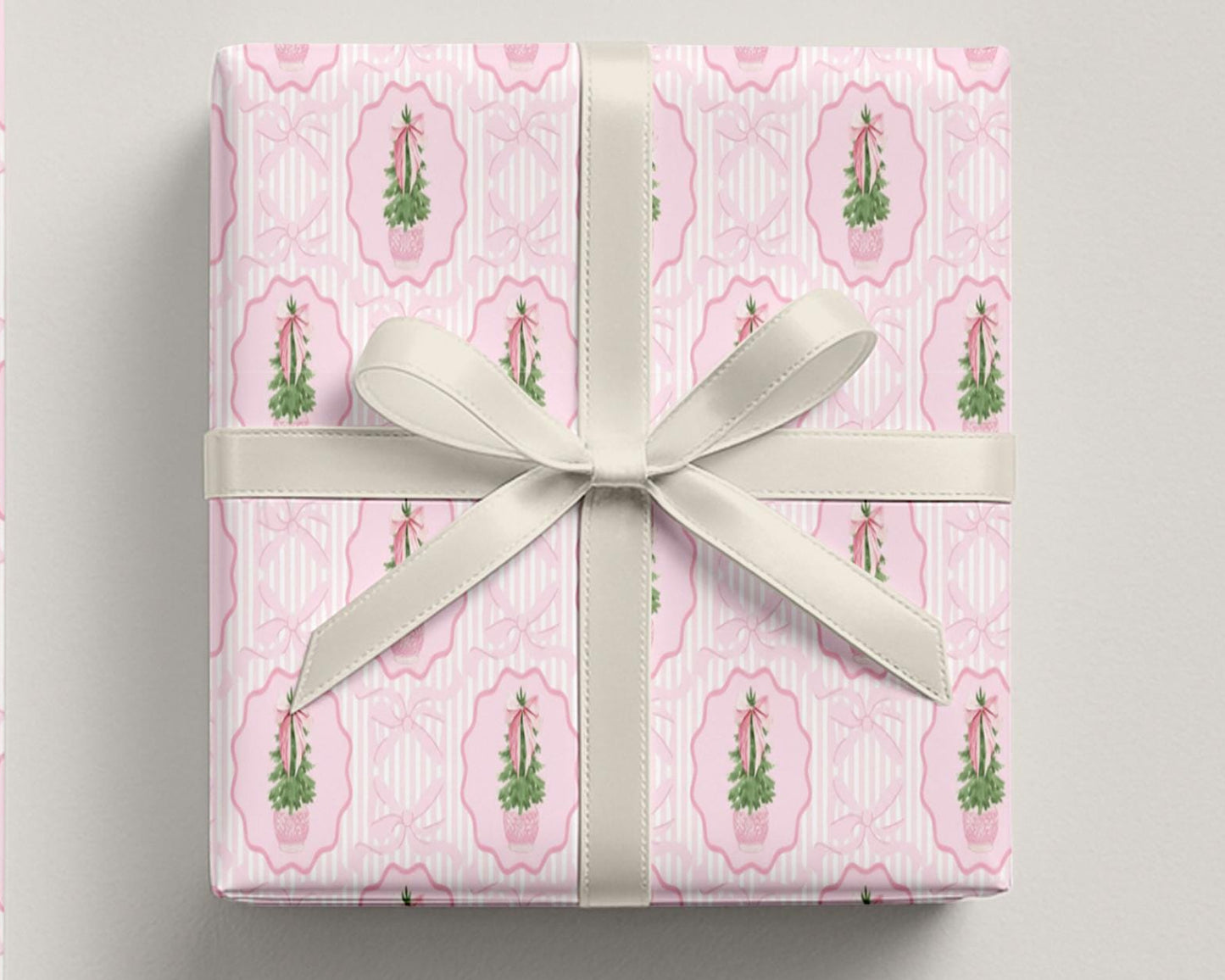 Pink Topiary Christmas Wrapping Paper