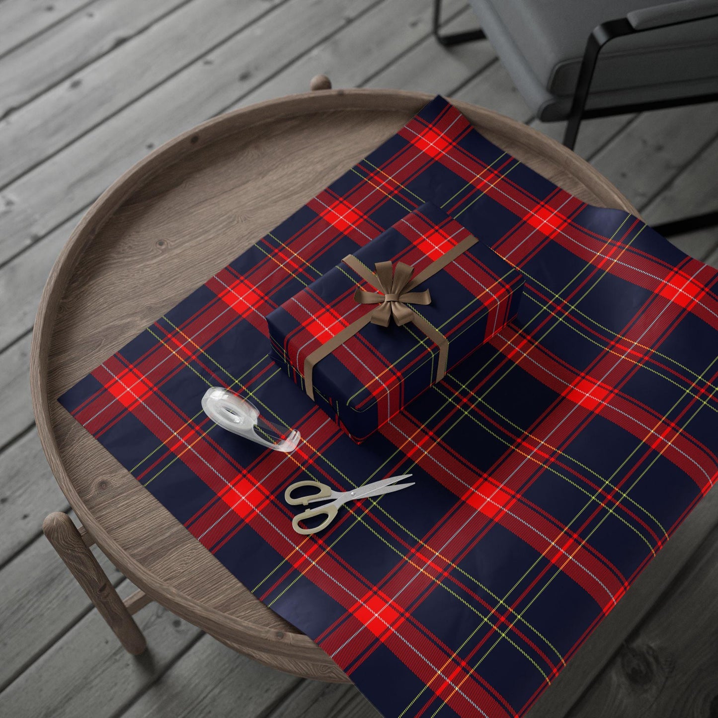 Classic Navy & Red Tartan Gift Wrap