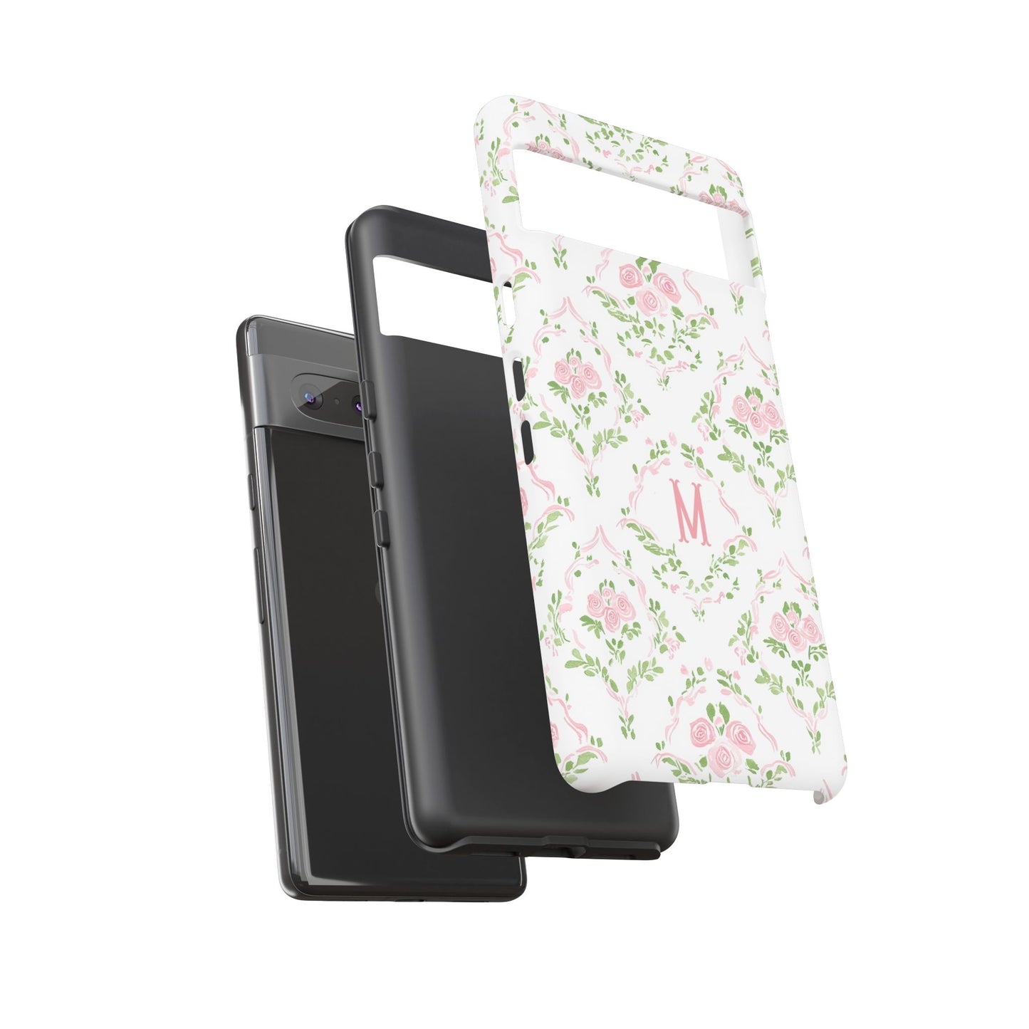 Pink Rose Grandmillennial Floral Monogram Phone Case