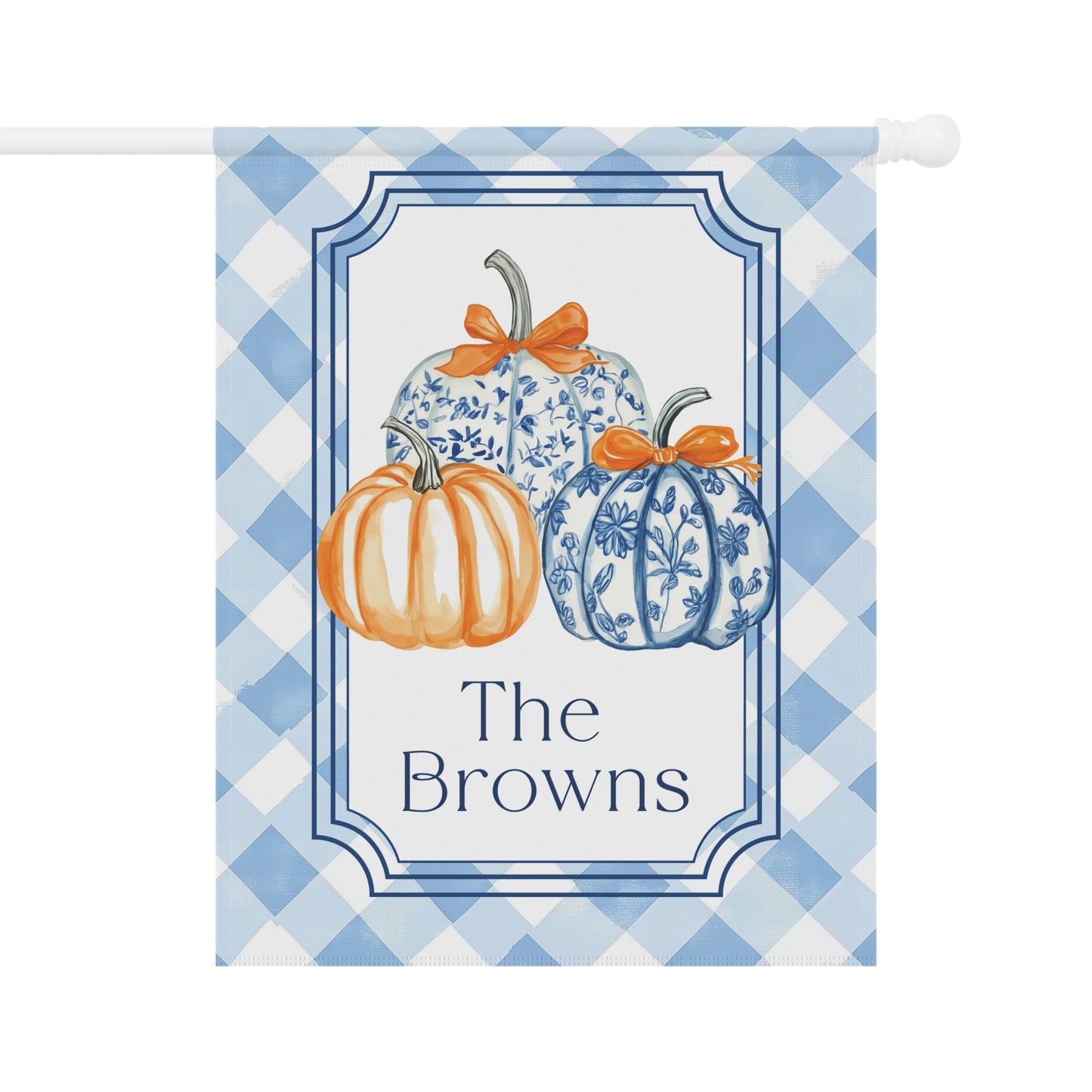 Blue Gingham Pumpkins Garden Flag | House Banner