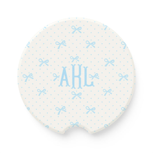 Custom Monogrammed Coquette Car Coaster Blue Bows