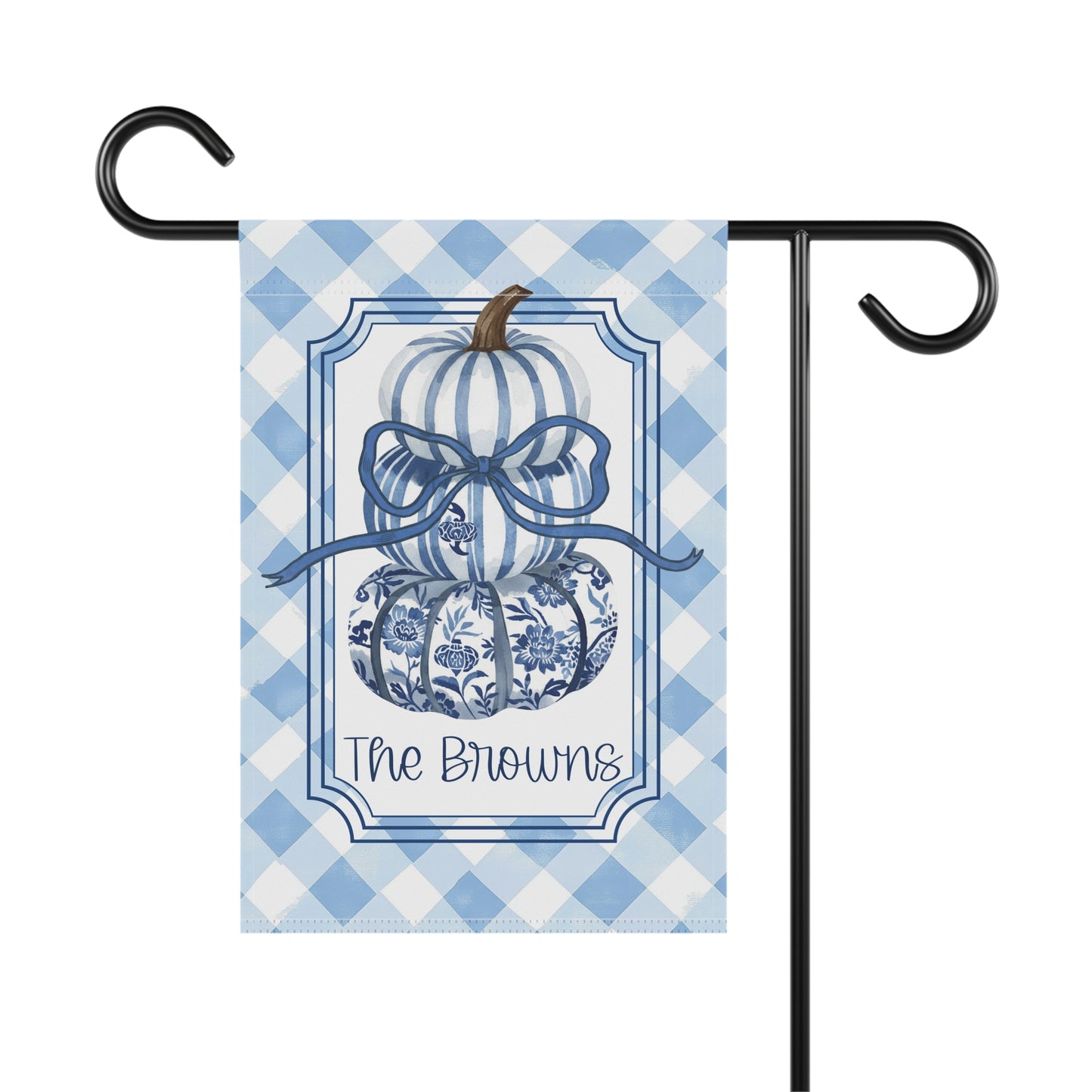Blue Gingham Pumpkin with Bow Garden Flag | House Banner