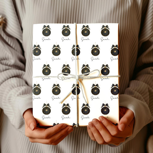 Personalized Black and Gold Christmas Wrapping Paper