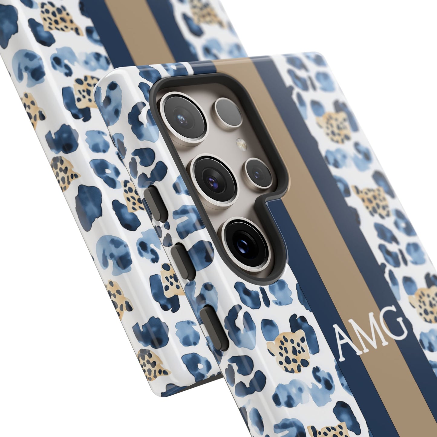 Blue Leopard Monogram Phone Case
