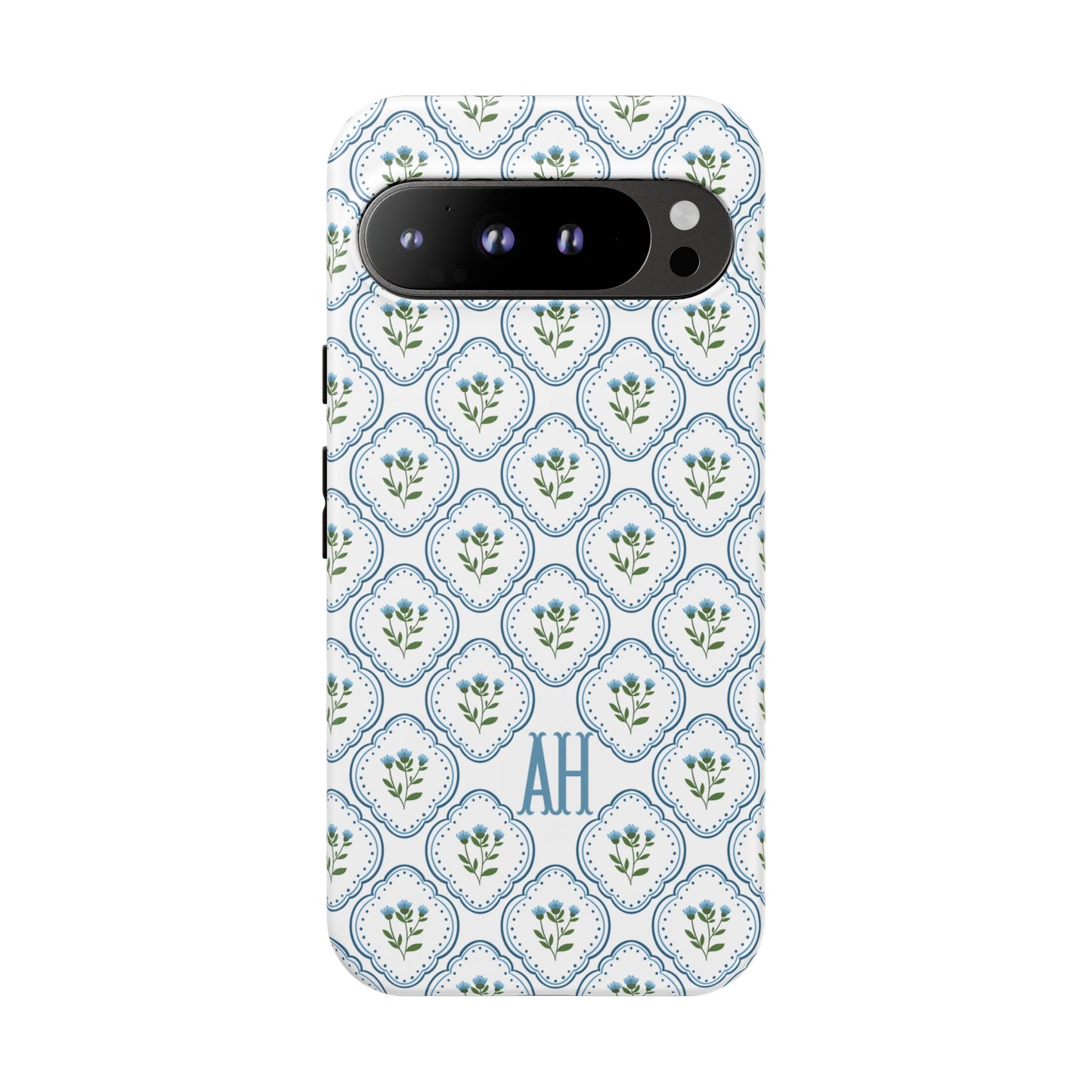 Blue Cottage Floral Monogram phone case
