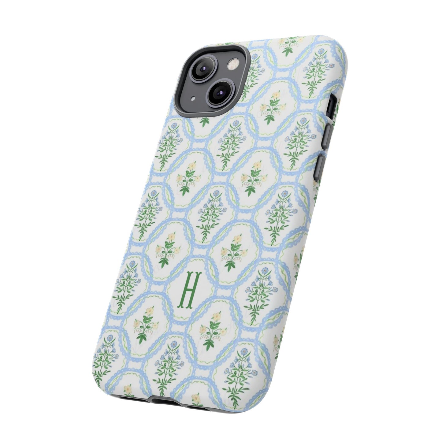 Blue Floral Motif Monogram Phone Case Personalized