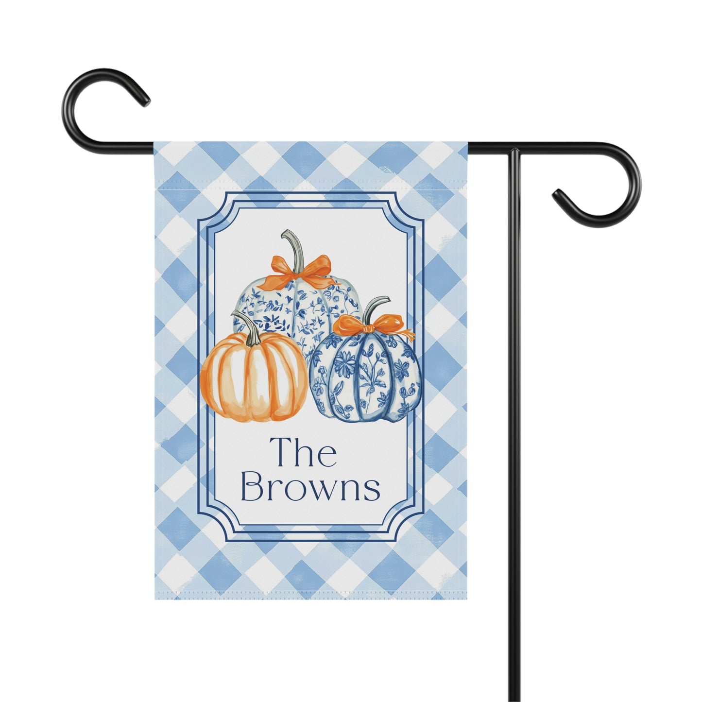 Blue Gingham Pumpkins Garden Flag | House Banner