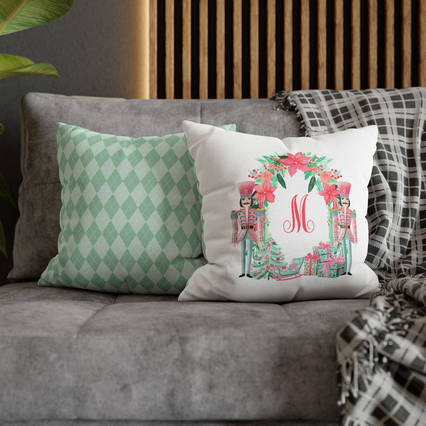 Pink Nutcracker Wreath M Pillowcase | Square Pillowcase