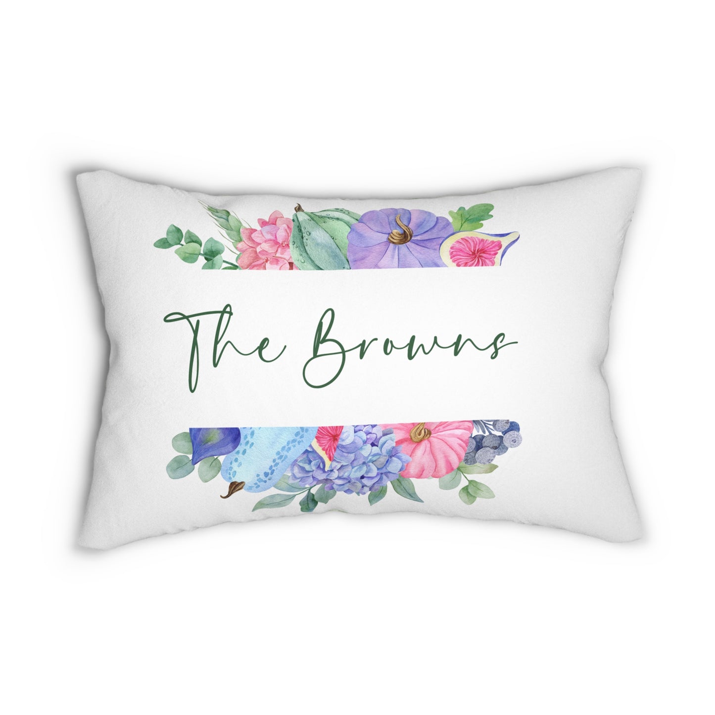 Floral Watercolor Name Script Lumbar Pillow