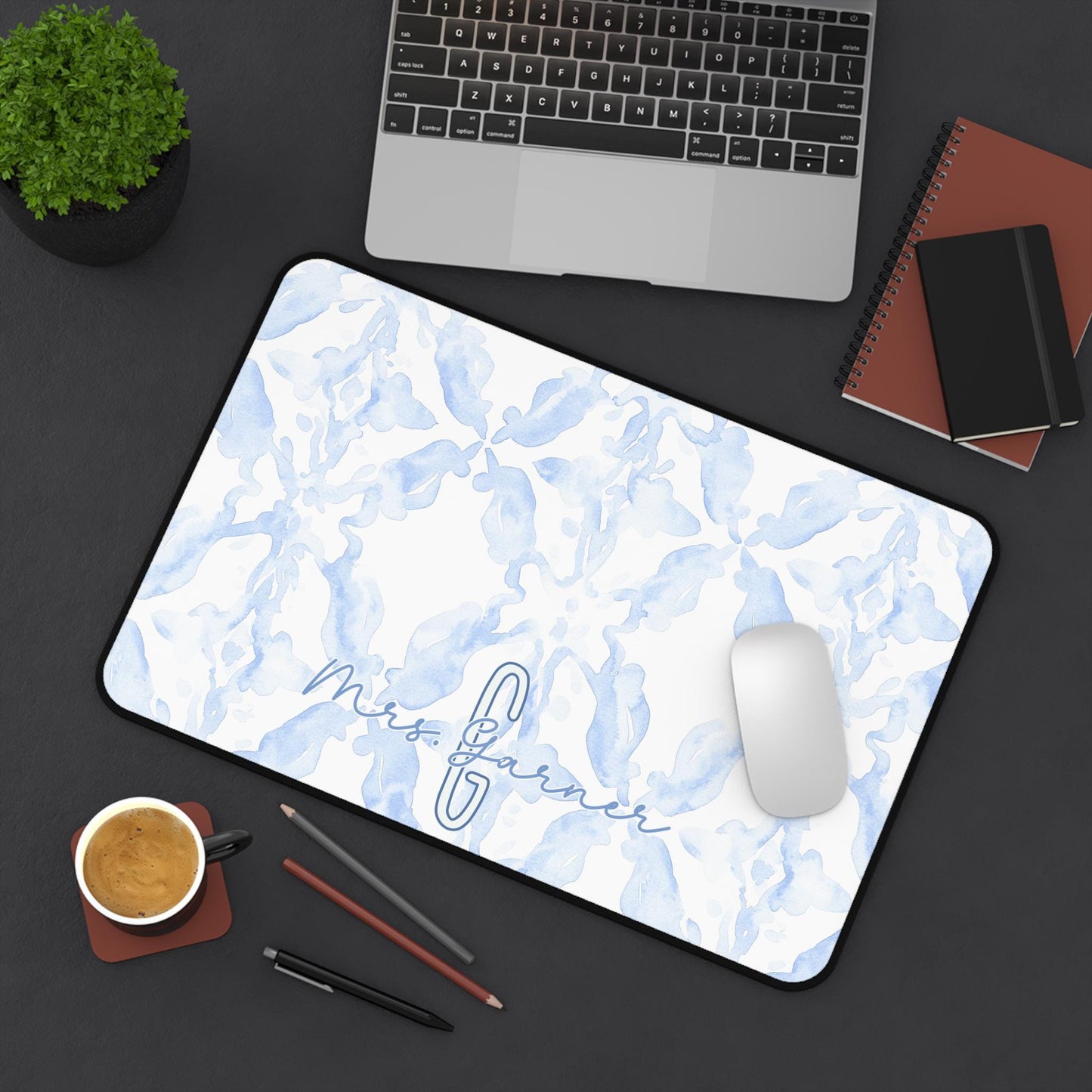Blue Abstract Desk Pad Personalized