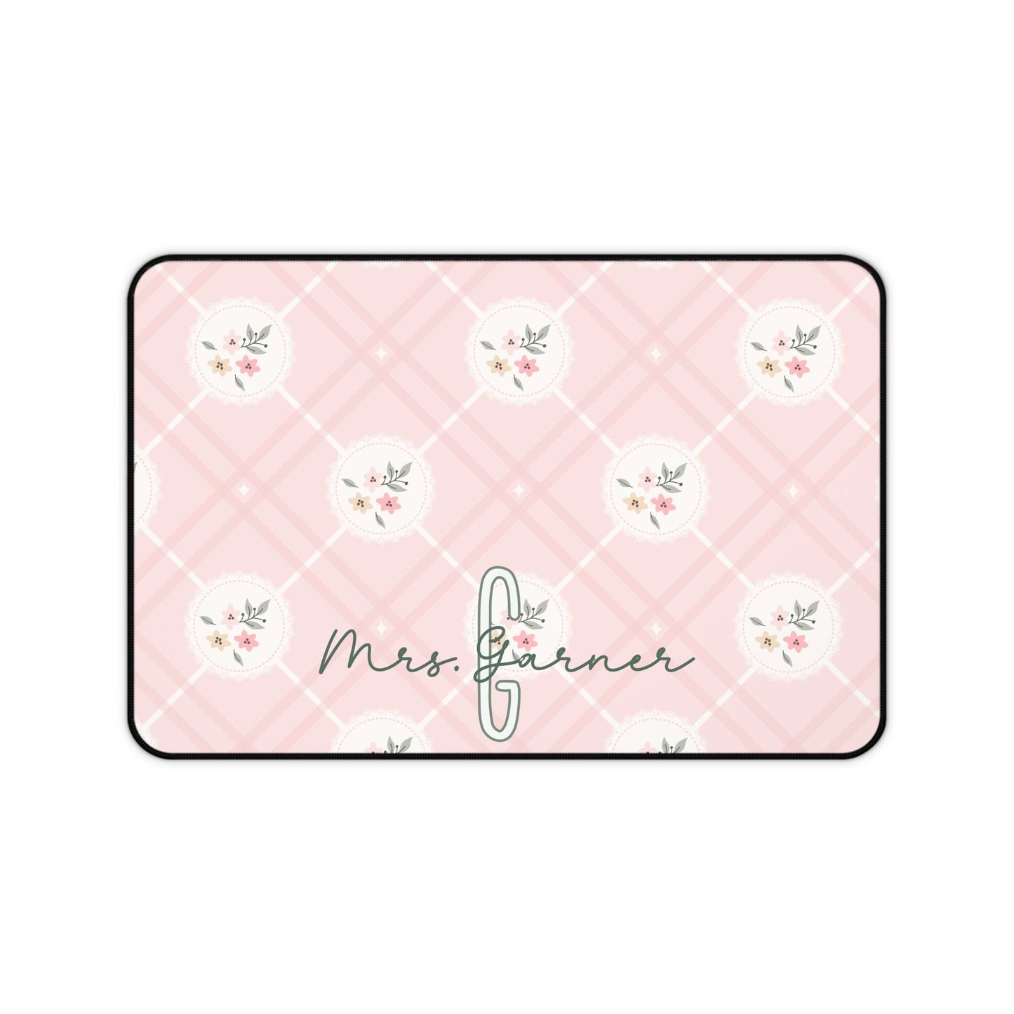 Pink Plaid Floral Desk Pad Personalized