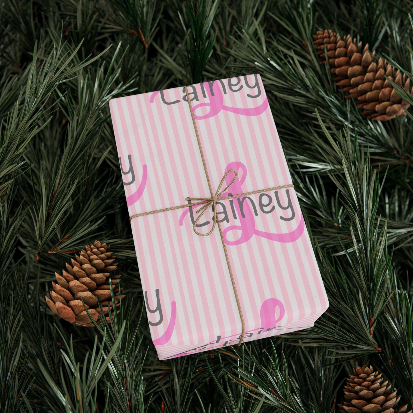 Personalized Pink Stripe Wrapping Paper