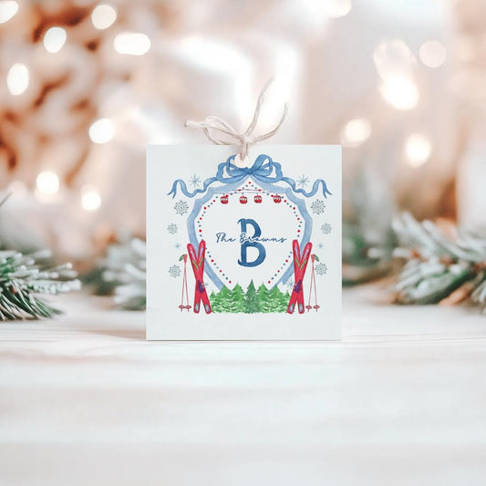Skier Monogram Christmas Gift Tags (Printable)