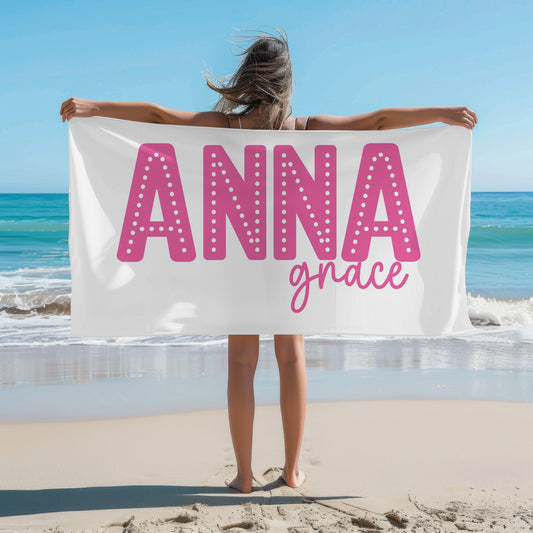 Personalized Pink Block Beach Towel