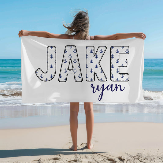 Personalized Nautical Anchor Beach Towel