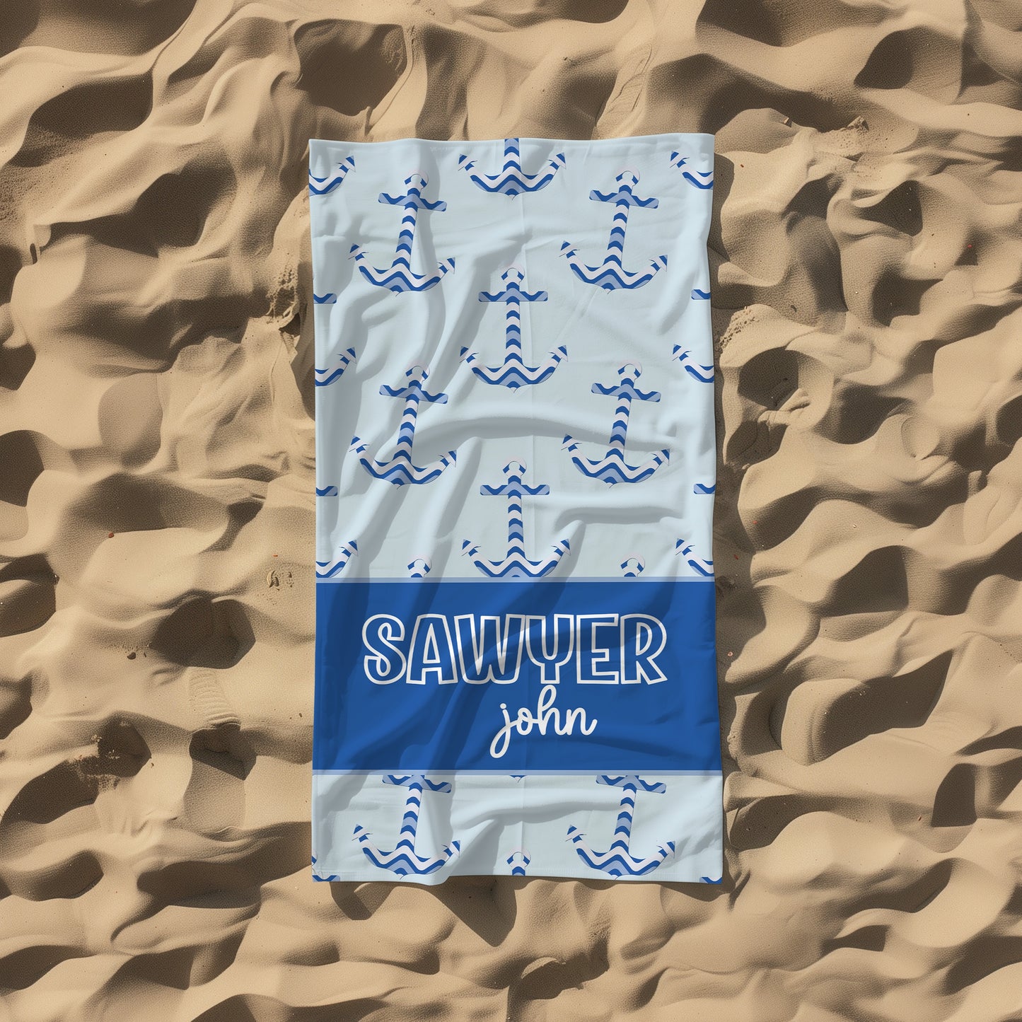 Personalized Blue Anchor Beach Towel