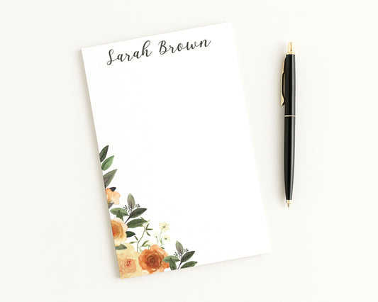 Personalized Note Pad, Floral Desk Stationery, Custom 4x6 Notepad Gift