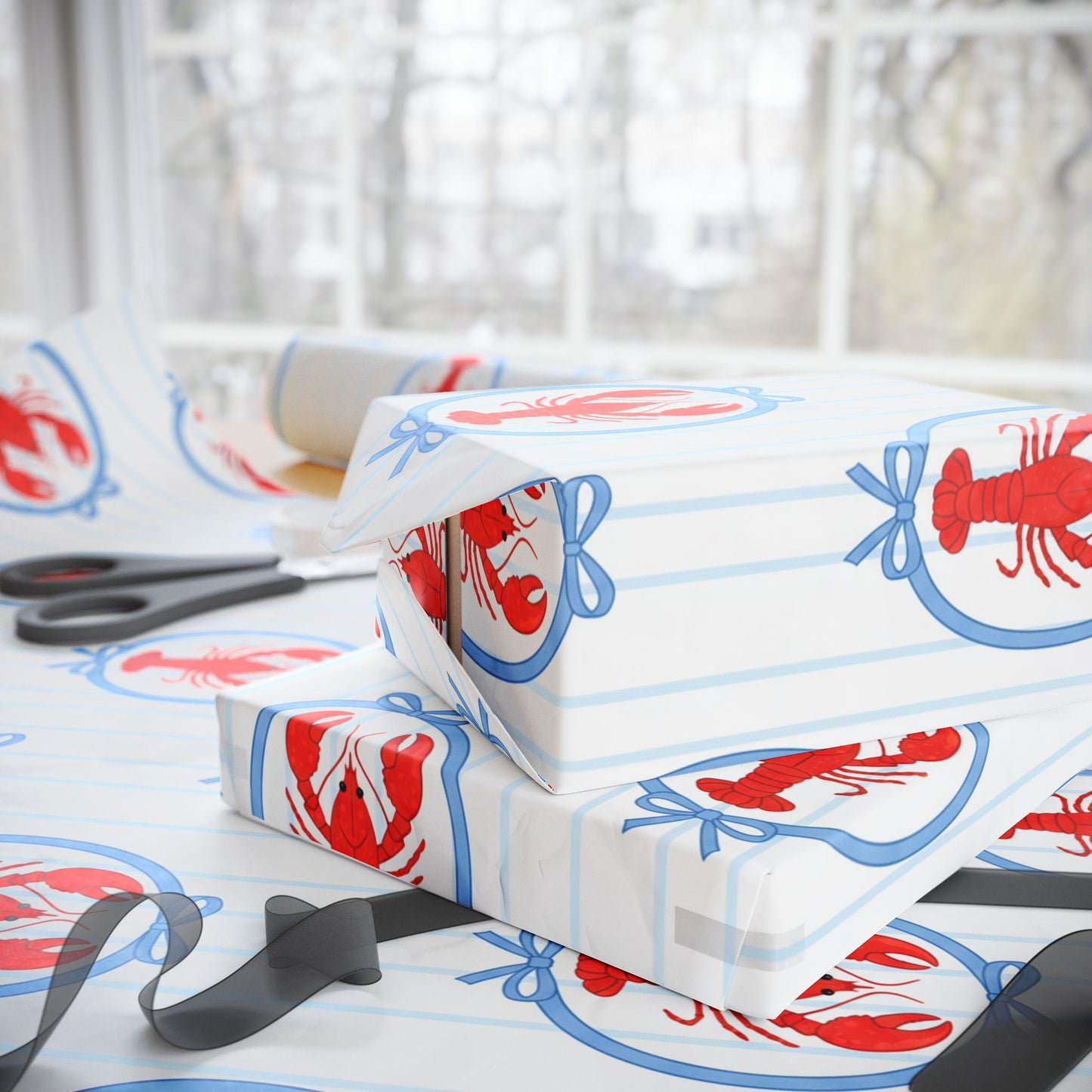 Lobster Gift Wrap Nautical Coastal Wrapping Paper