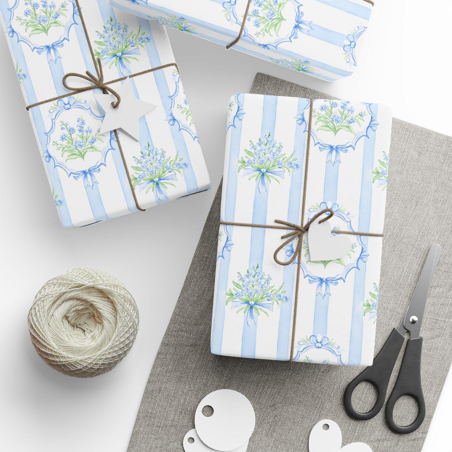 Blue Stripe Vintage Floral Wrapping Paper