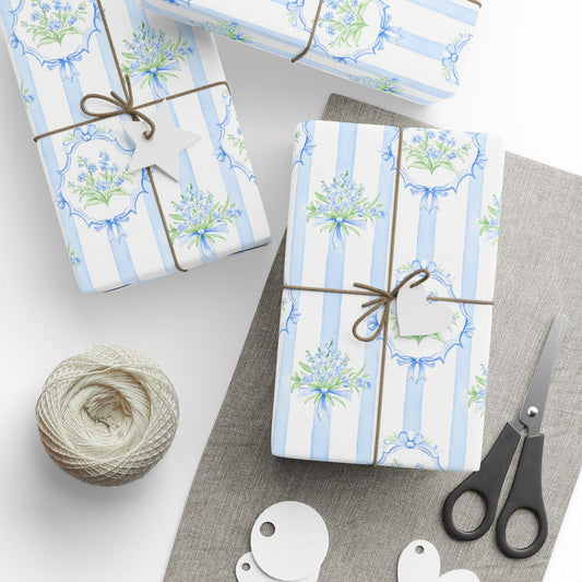 Blue Stripe Vintage Floral Wrapping Paper