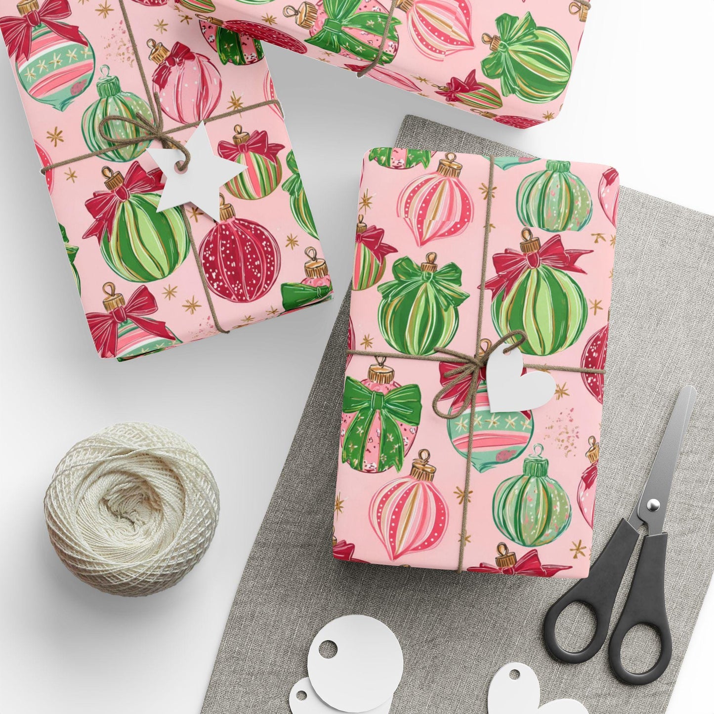 Pink & Green Baubles Christmas Gift Wrap