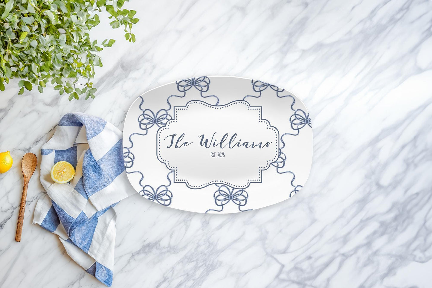 Blue Bow Ribbon Personalized Platter