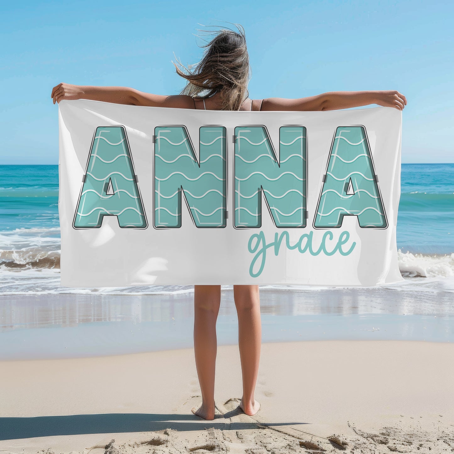 Personalized Aqua Wave Beach Towel