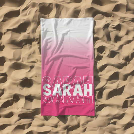 Personalized Dark Pink Ombre Beach Towel