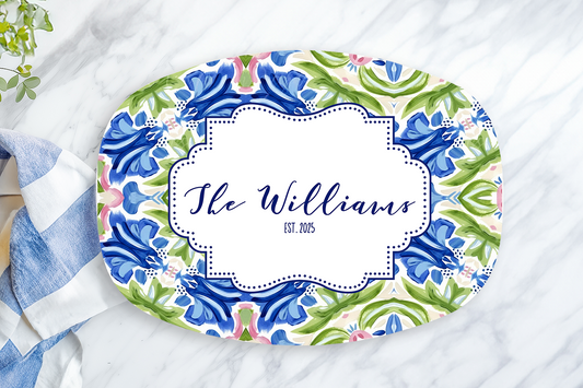 Personalized Blue Floral Abstract Serving Platter