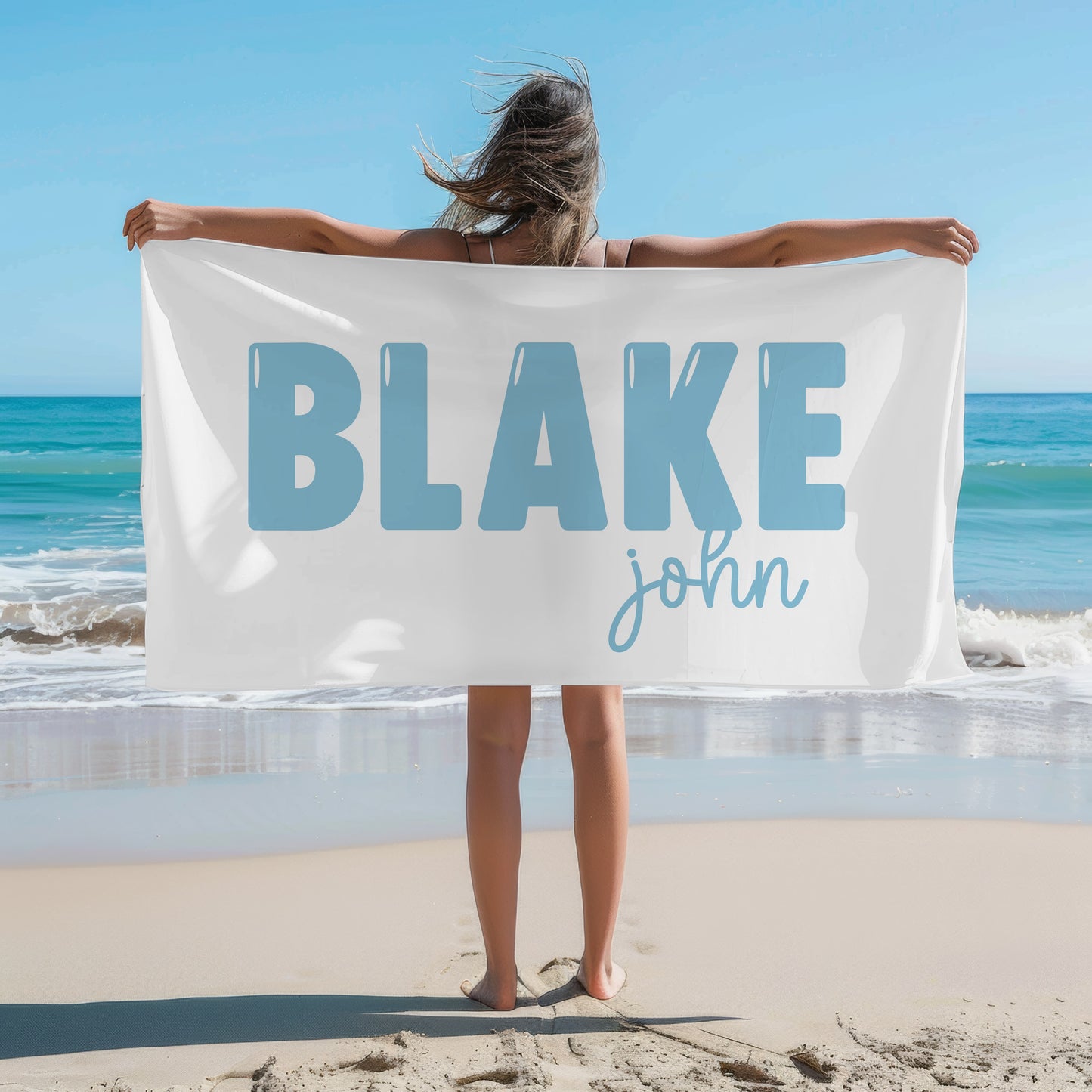 Personalized Beach Towel Blue Bubble
