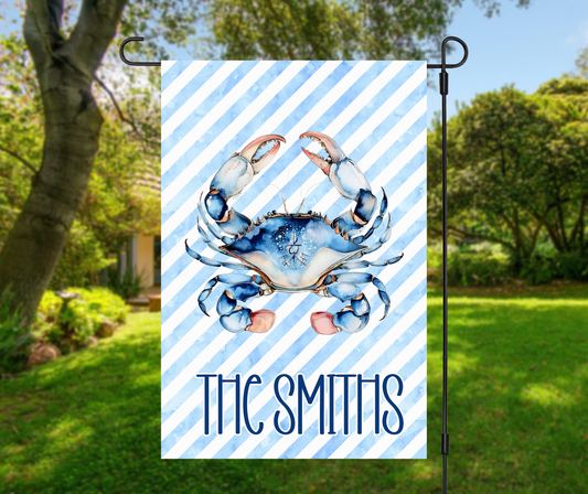 Personalized Blue Crab Garden Flag