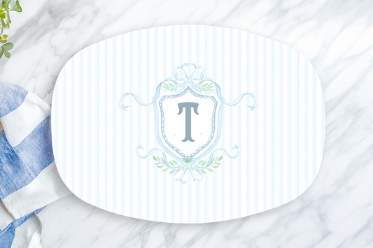 Personalized Classic Blue Monogram Crest Serving Platter