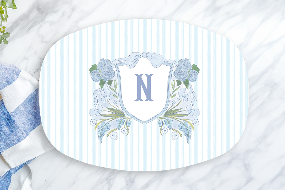 Personalized Blue Floral Monogram Platter