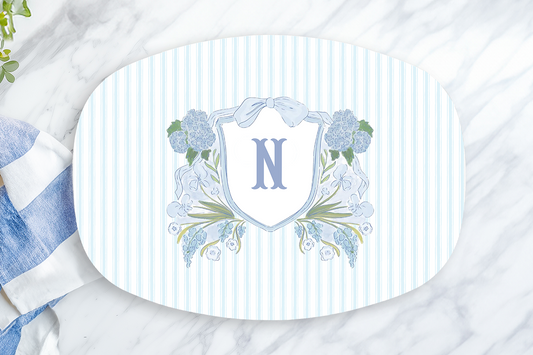 Personalized Blue Floral Monogram Platter