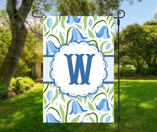 Blue Floral Monogram Garden Flag, Personalized