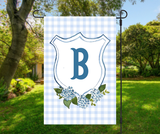Blue Hydrangea Garden Flag with Monogram