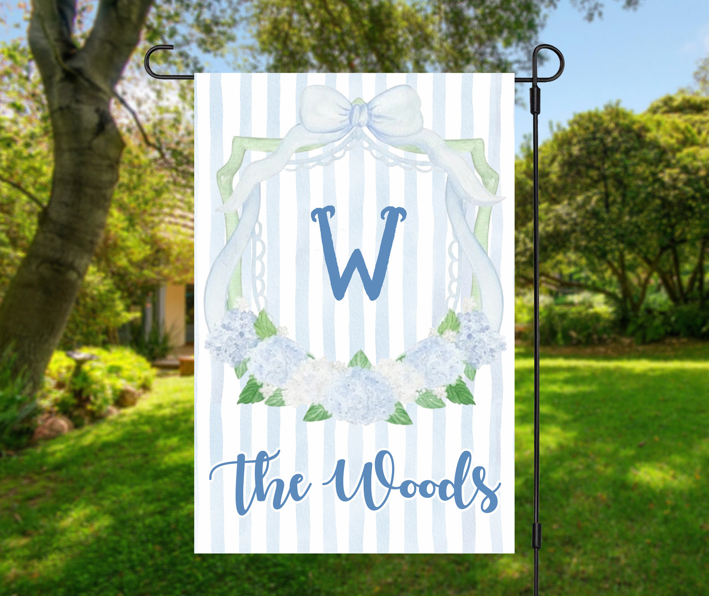 Personalized Hydrangea Crest Monogram Garden Flag
