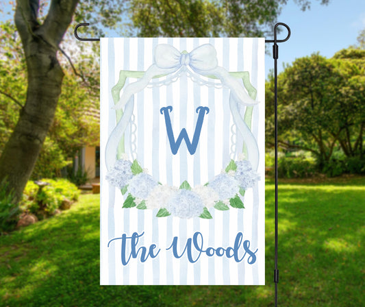 Personalized Hydrangea Crest Monogram Garden Flag