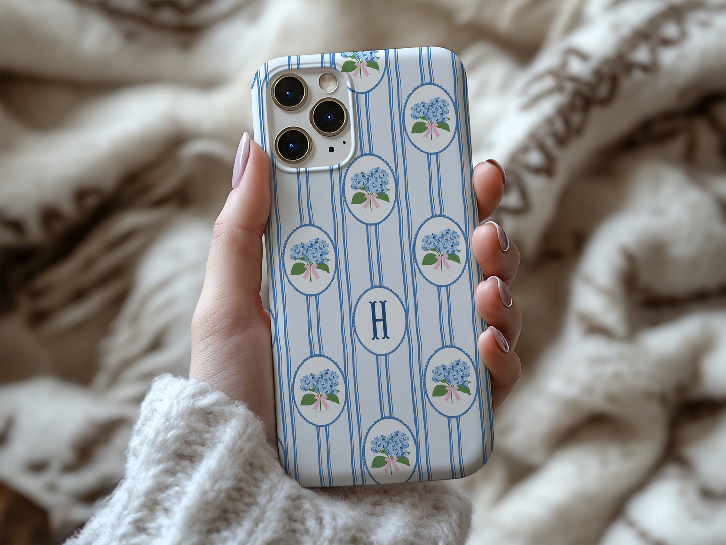 Blue Hydrangea Personalized Preppy Phone Case