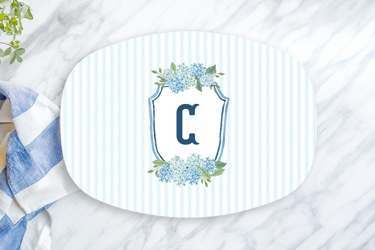 Personalized Blue Hydrangea Monogram Platter