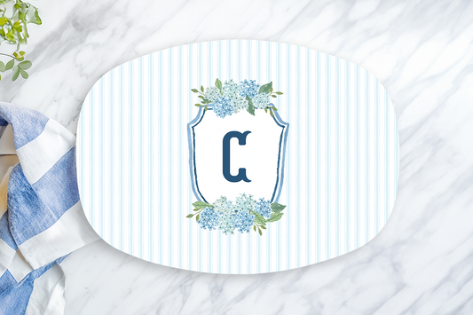Personalized Blue Hydrangea Monogram Platter