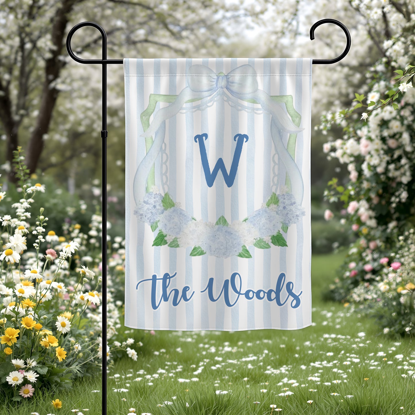 Personalized Hydrangea Crest Monogram Garden Flag