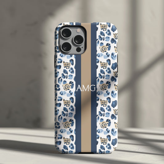 Blue Leopard Monogram Phone Case