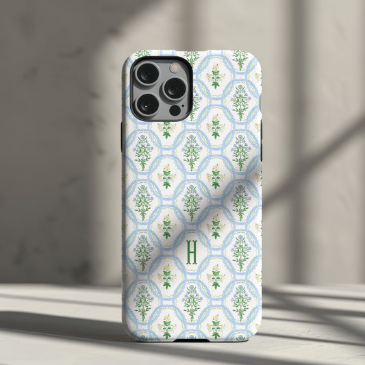 Blue Floral Motif Monogram Phone Case Personalized
