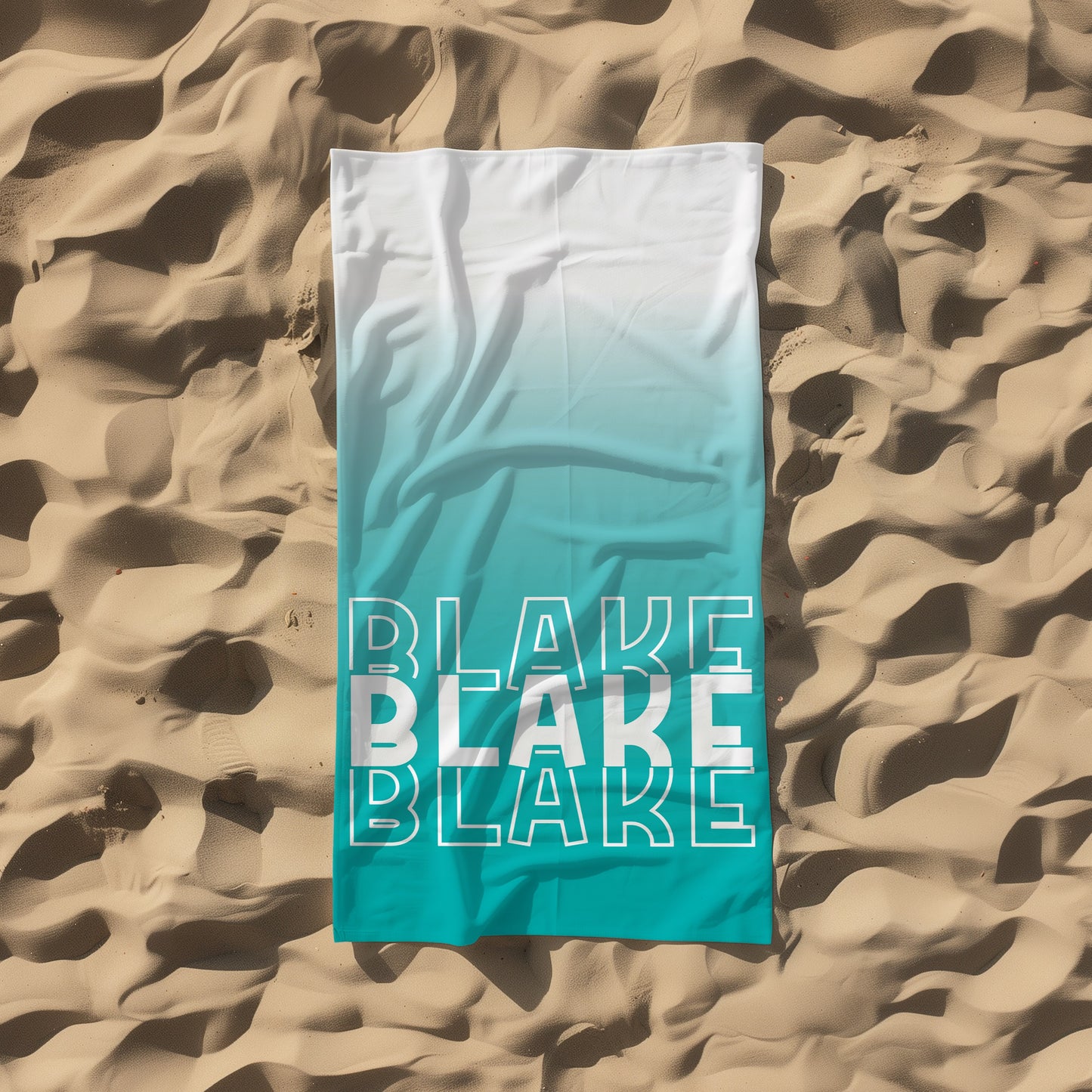 Personalized Teal Ombre Beach Towel