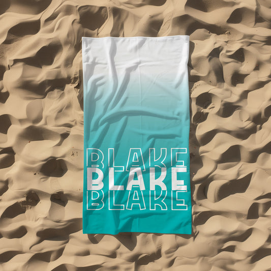 Personalized Teal Ombre Beach Towel