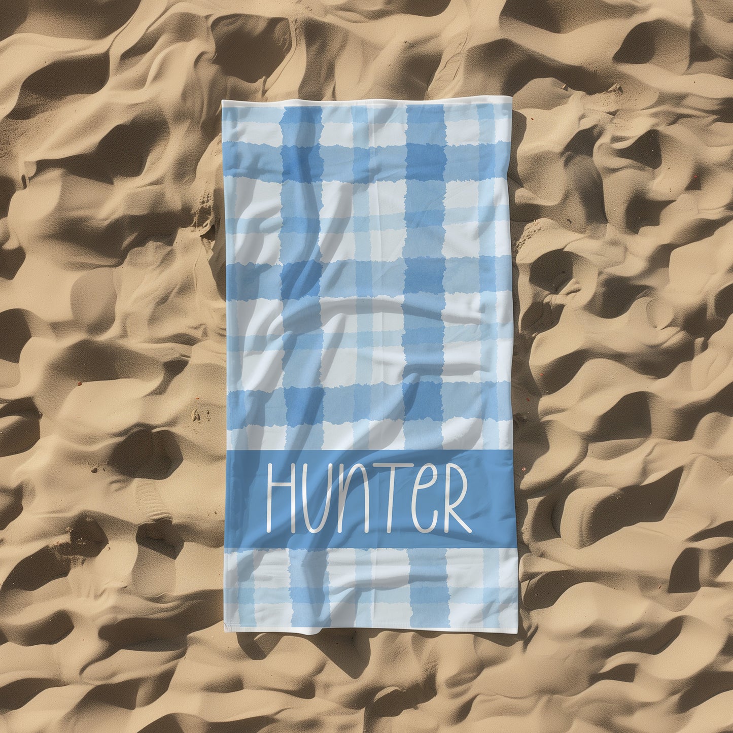 Personalized Blue Plaid Beach Towel